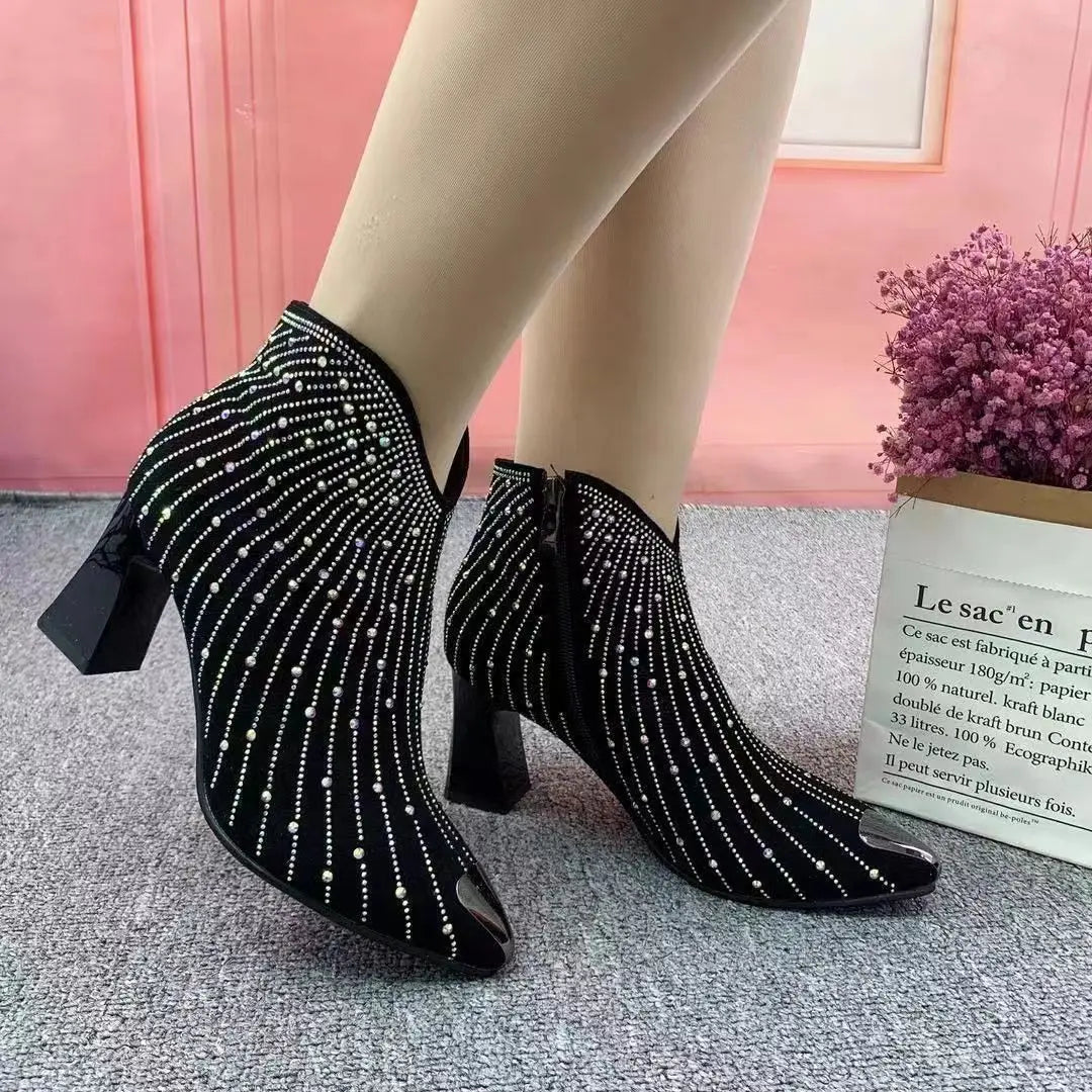 New Women Rhinestone Ankle Boots