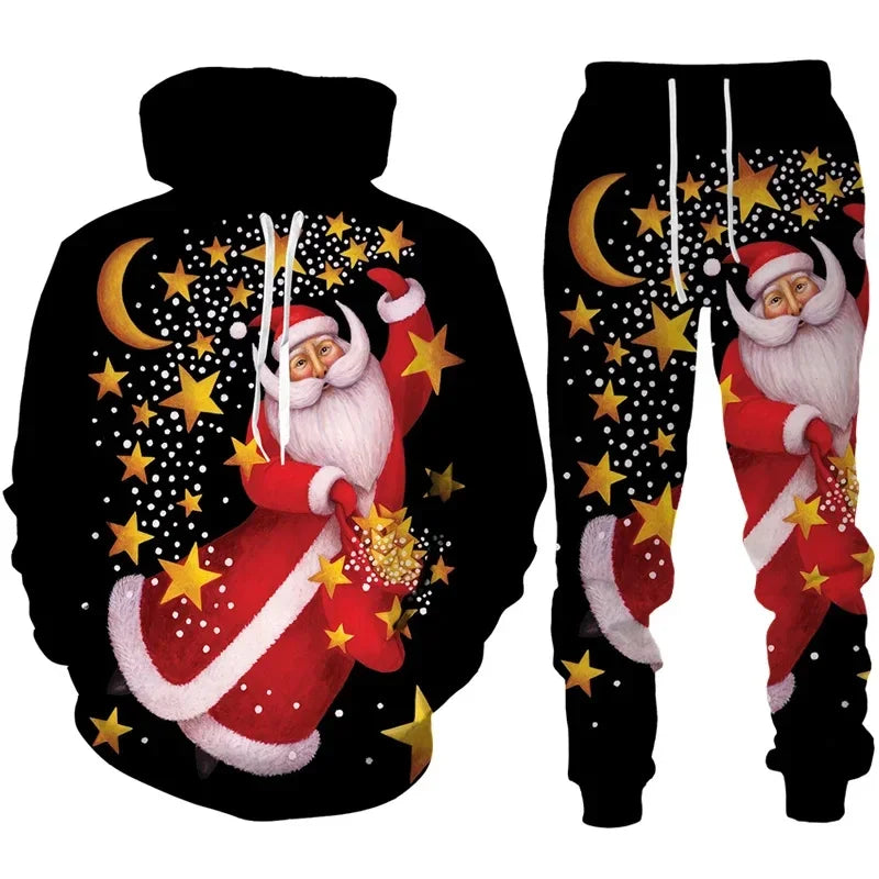 Holiday Party 3D Printed Christmas Hoodies Pants 2pcs Sets for Men and Women