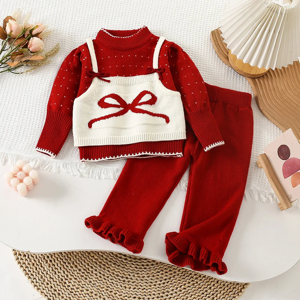 Girl Flower Knitted  2Pcs Set