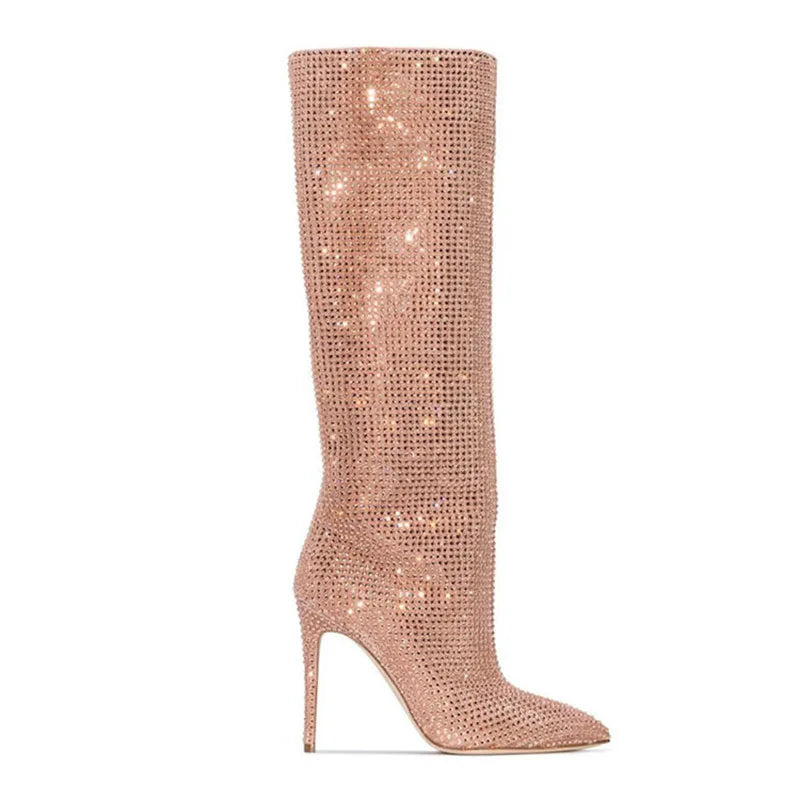 New European and American Starry Sky High-heeled Rhinestone Boots