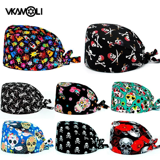 Festival Skeleton Skull Printed adjustable Surgical Hats