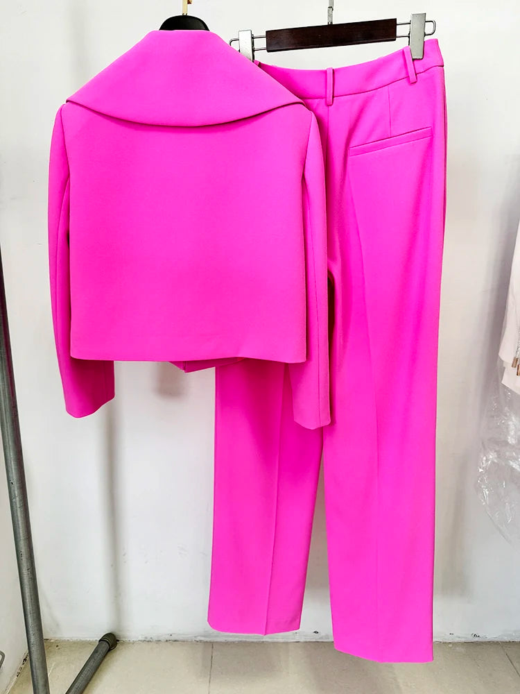 Designer Suit Set Women's Cropped Blazer Jacket Pants Suit 2pcs