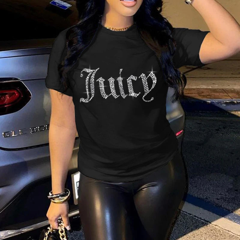 Crop Top Juicd Rhinestone T-shirt