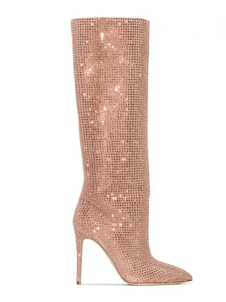 New European and American Starry Sky High-heeled Rhinestone Boots