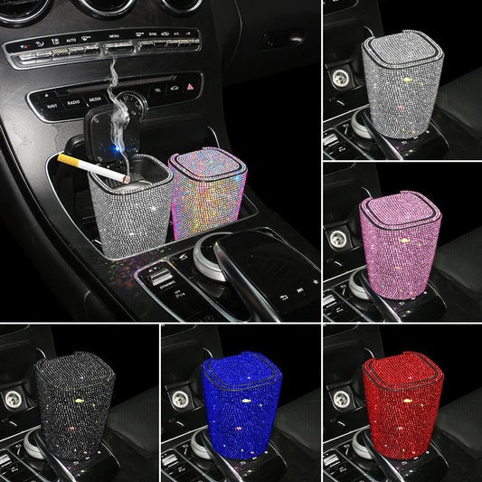 Bling Car Ashtray with LED Lights and Cover Windproof and Odor-Proof