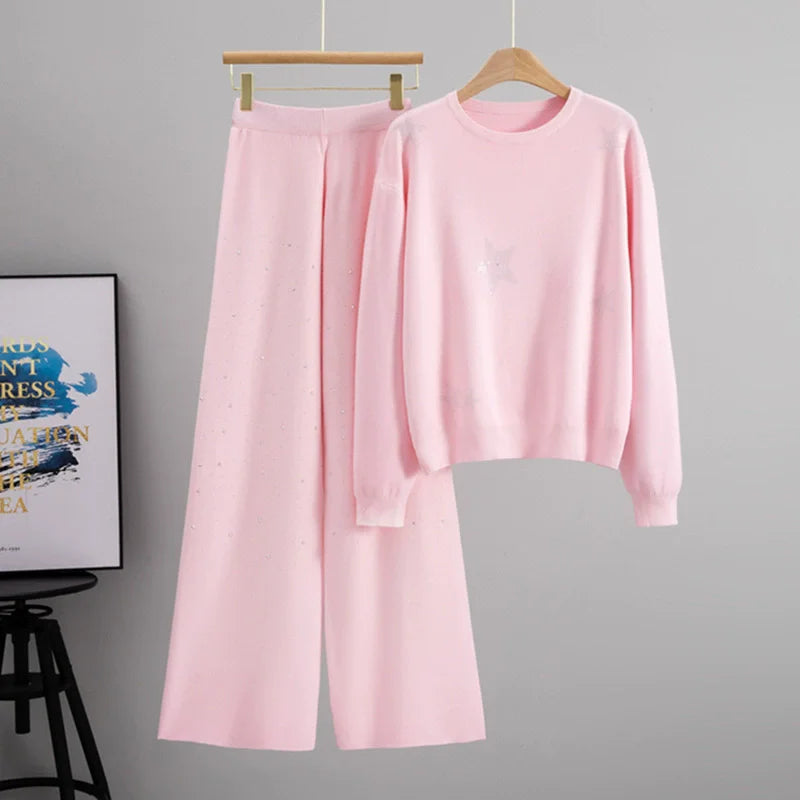 Rhinestone Knitted 2 Piece Sets