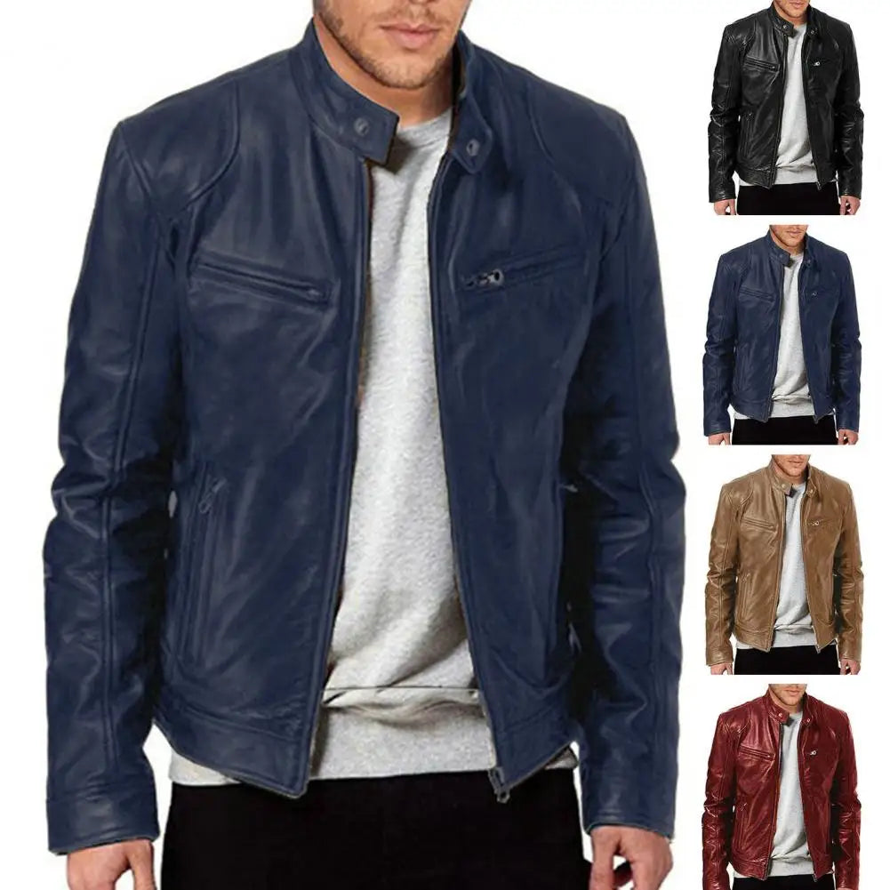 Men Casual Stylish Faux Leather Motorcycle Jacket