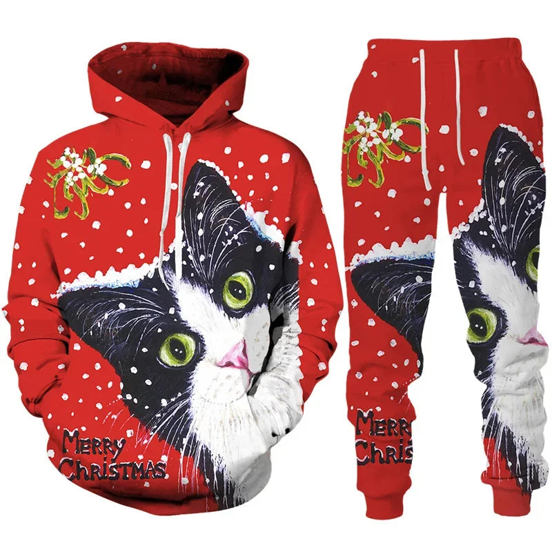 3D Print Hoodies 2pcs Christmas Tracksuit