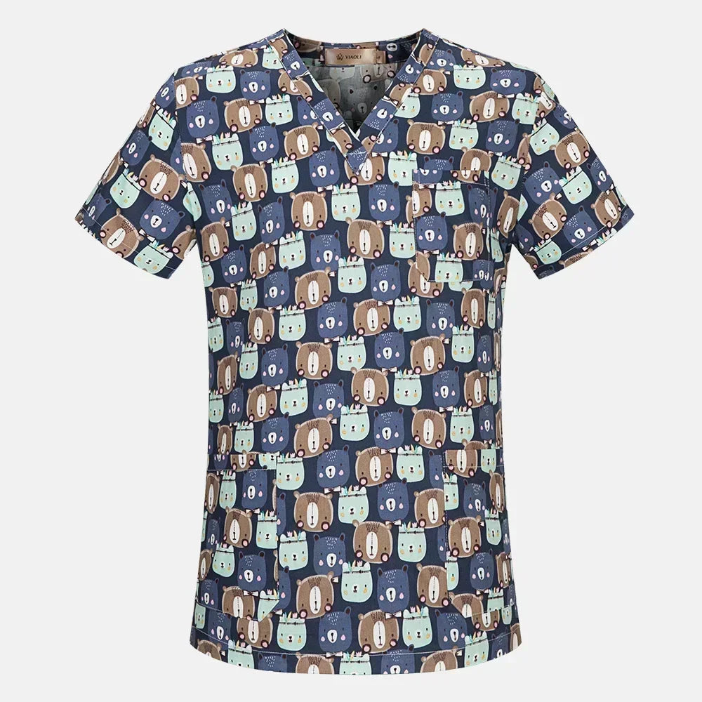 Cotton Print Nurse Scrub Tops