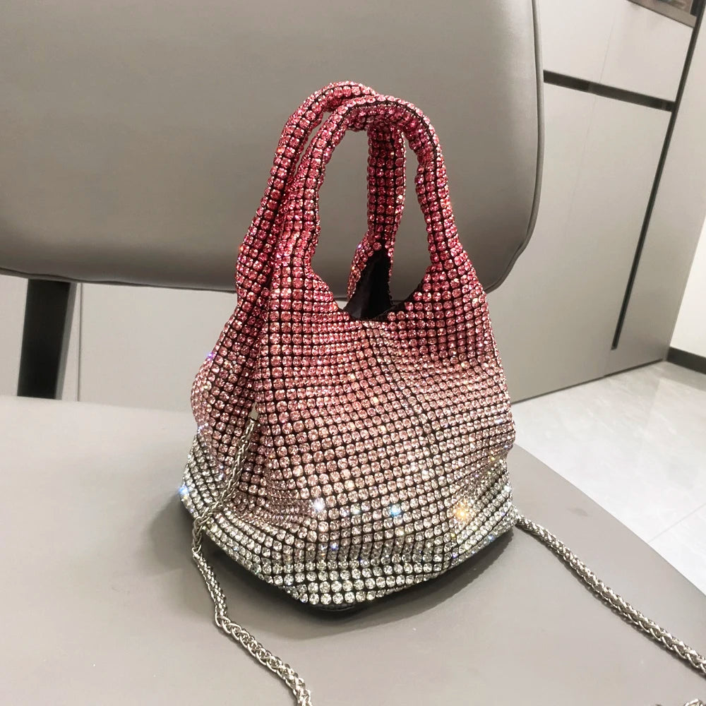 Ombre Rhinestones Hobo Shoulder Bag