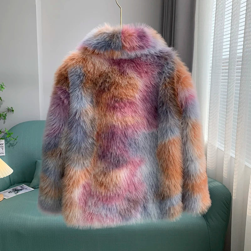 Tie Dye Faux Fox Fur Coat