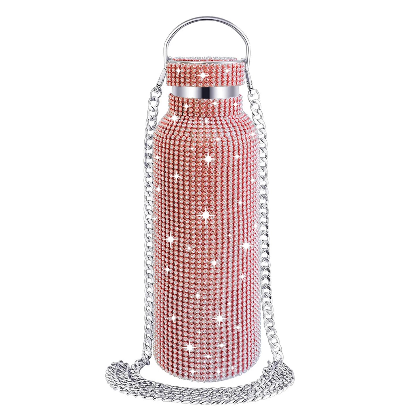 2024 New 750ml Bling Rhinestone Thermos Water Bottle Crossbody Stainless Steel