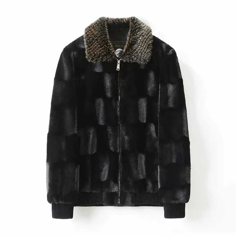 Winter Short Deluxe Imitation Fur Jacket Men Turn-Down Collar Black Soft Warm Faux Fur Coat Men Long Sleeve Fluffy Jackets 2025