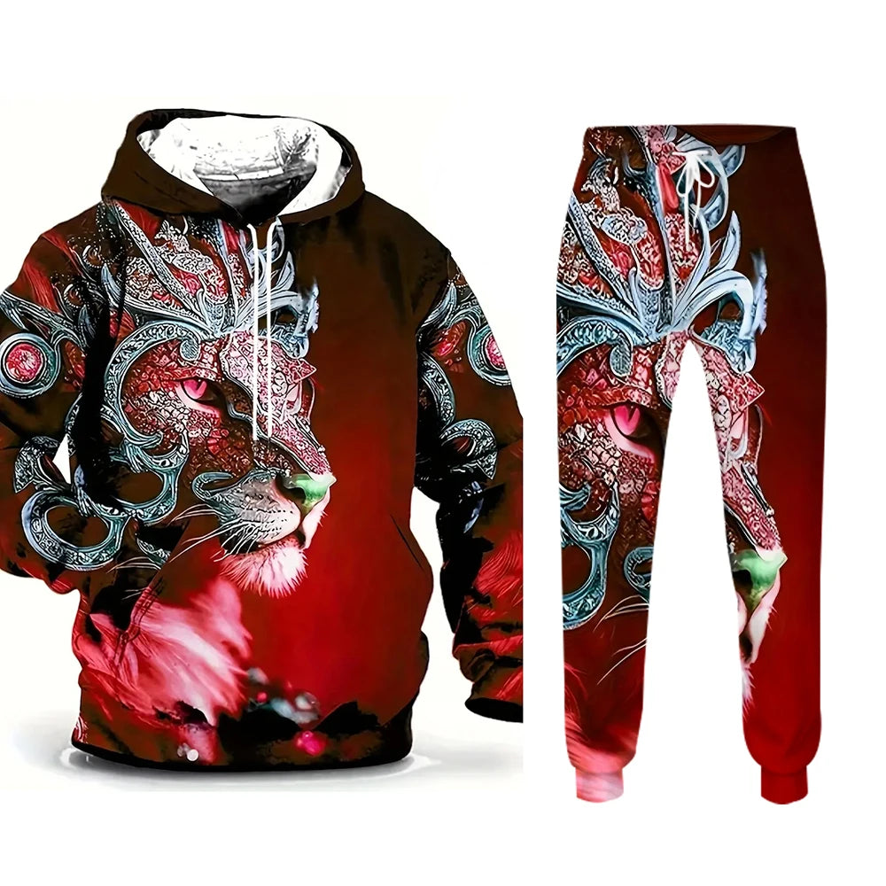 NEW Hoodies Set 3D Print Animal Patterns Men Tracksuit Sets