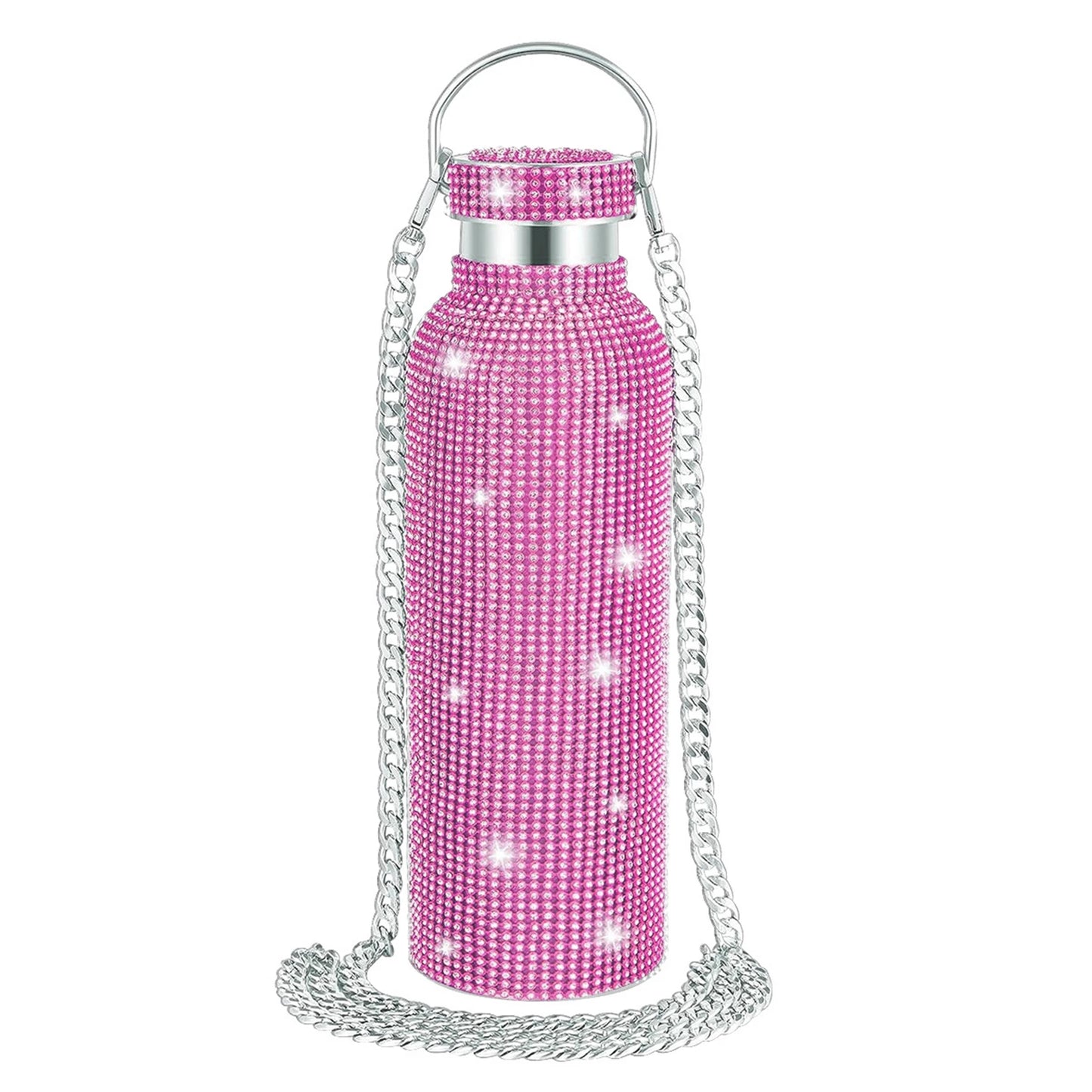 2024 New 750ml Bling Rhinestone Thermos Water Bottle Crossbody Stainless Steel