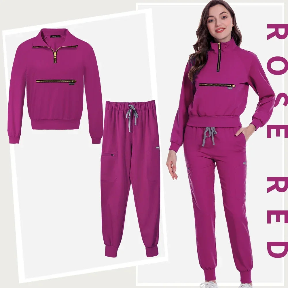 Long Sleeve Scrub Tops With Pocket Pants  Jogging Suits