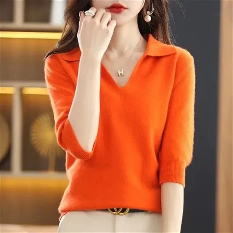 Women Knitted 3/4 length Sleeve Sweaters