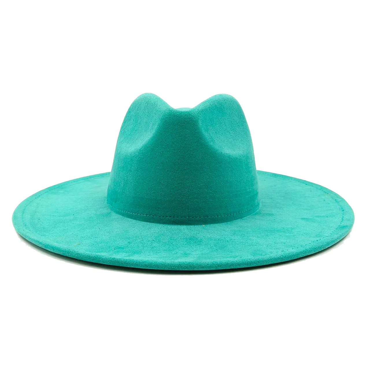 Wide Brim Feather Suede Fedora Hat Heart Top 9.5cm