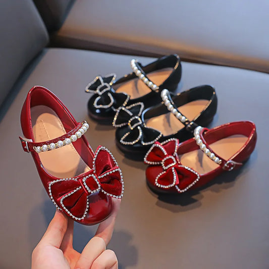 Mary Jane Shoes with Rhinestone Bow