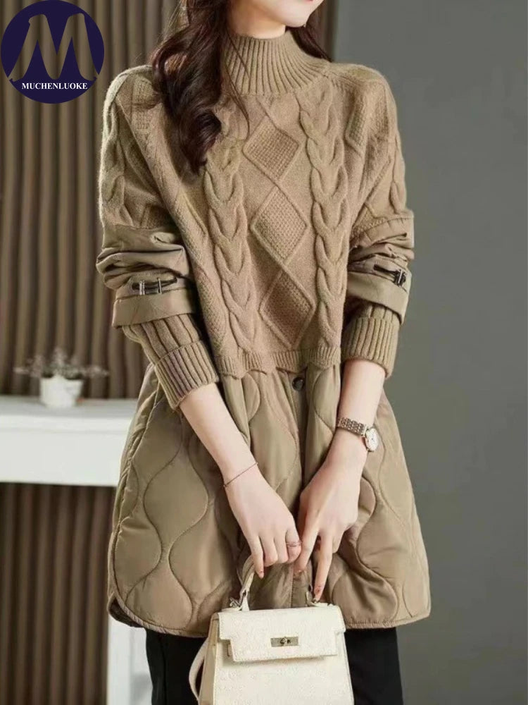 Lazy Style Half High Collar Spliced Sweaters