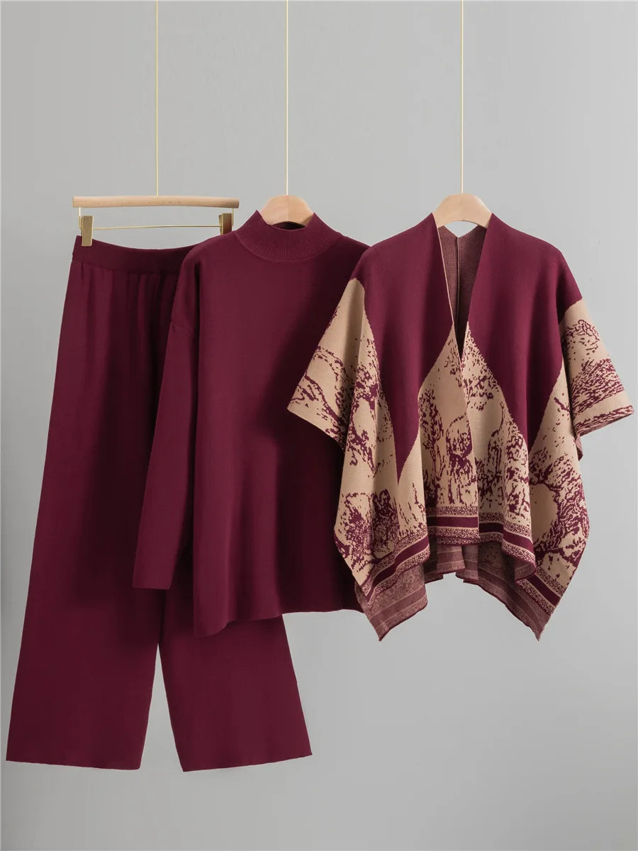 3 Piece  Turtleneck Sweater Pants Set