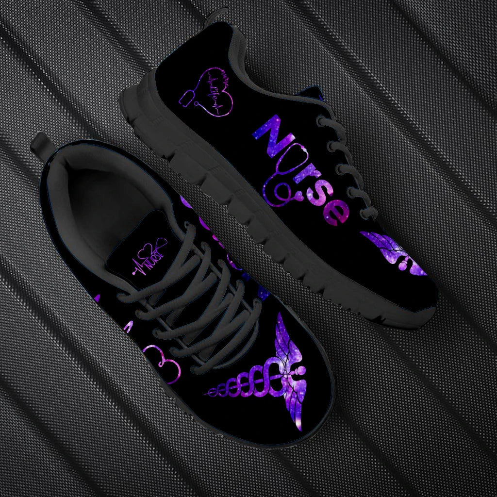 Colorful Gradient Nurse/Stethoscope Heartbeat Print Flat Sneakers