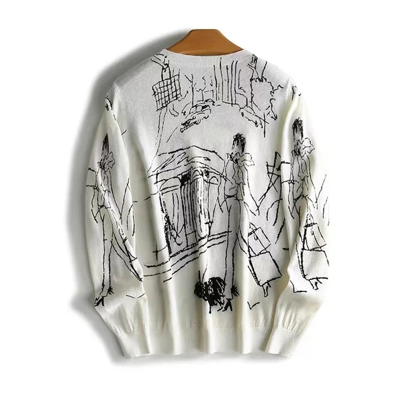 Graffiti Digital Jacquard Pullover Ladies Sweater