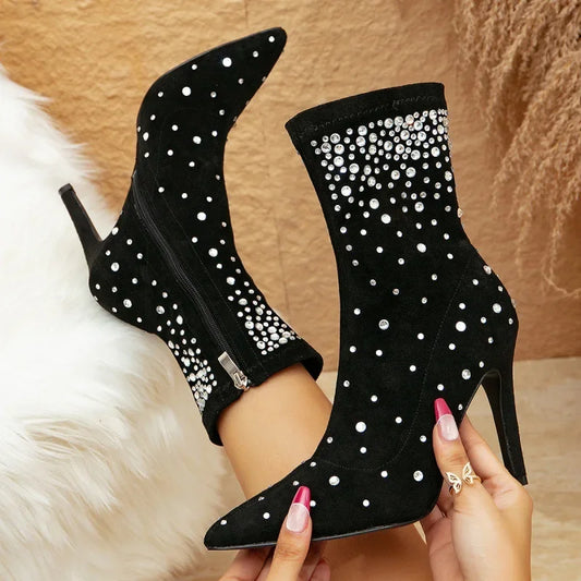 Rhinestone Suede Boots
