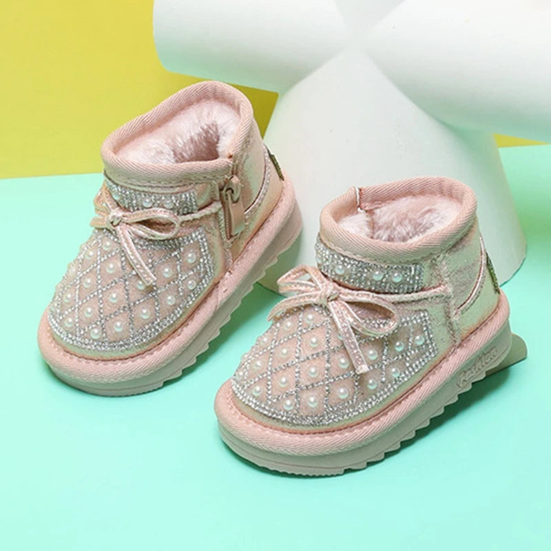 Bling Rhinestone Bow Knot Solid Pure Toddler Boots