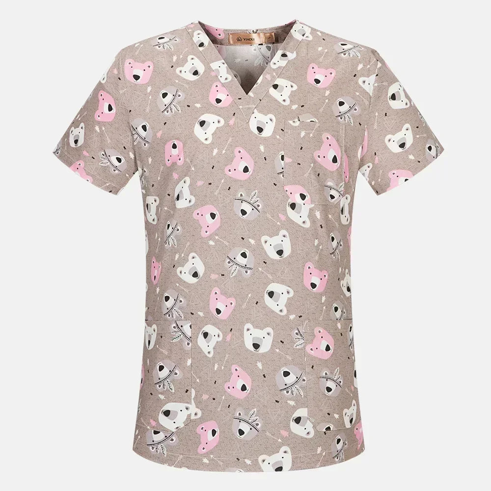 Cotton Print Nurse Scrub Tops