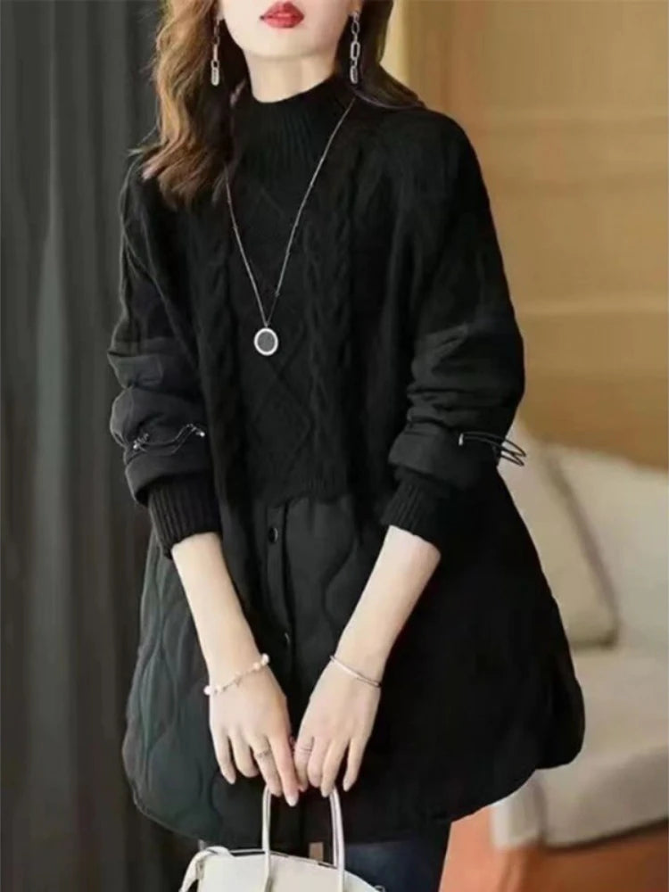 Lazy Style Half High Collar Spliced Sweaters