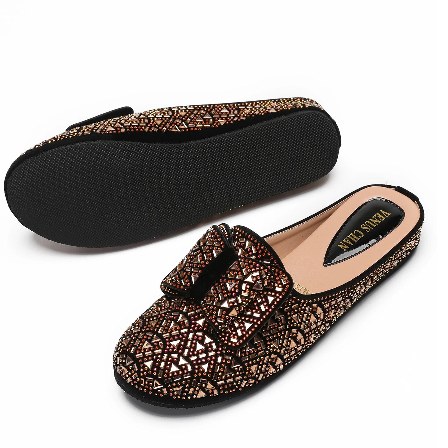 Nigeria Gold Color Stick in Elegant Flat Shoes