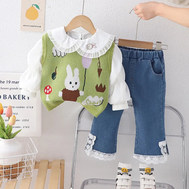 Girls 3pcs Knitted and Jeans Set