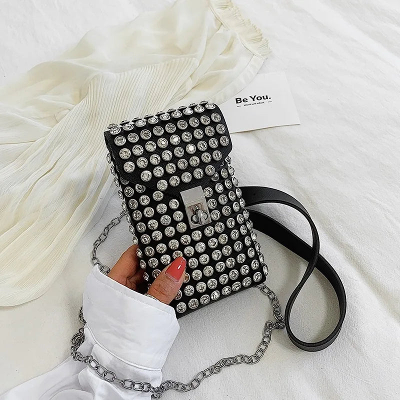 Luxury Full Rhinestone Women Phone Crossbody Shoulder Bag