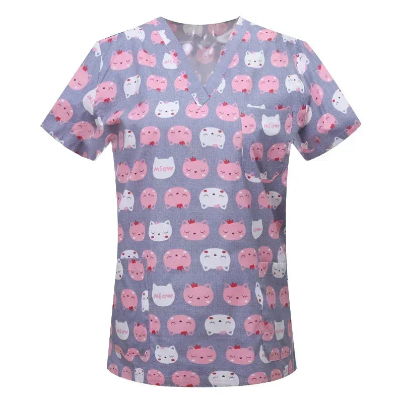 Cotton Print Nurse Scrub Tops