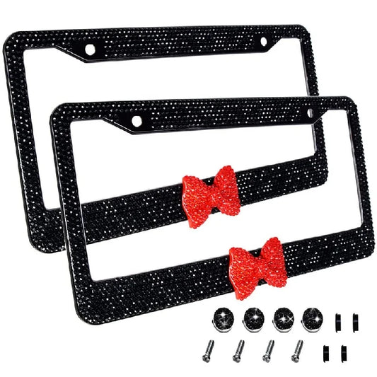 2PC  Bling Bow Metal License Plate Frame