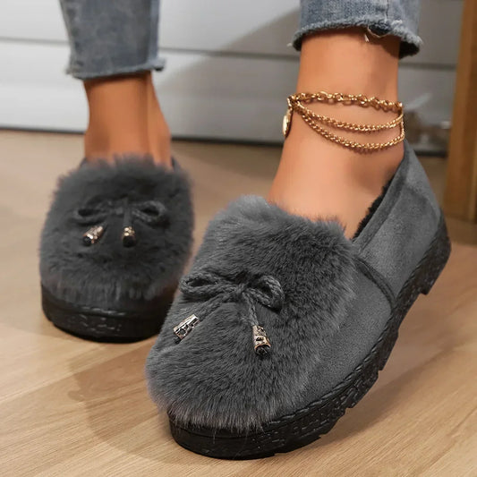 Women Fluffy Fur Flap Loafer