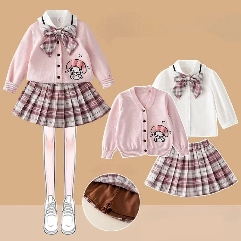 My Melody  Children's Knitted Cardigan Pleated Skirt Three Piece Set Skirt