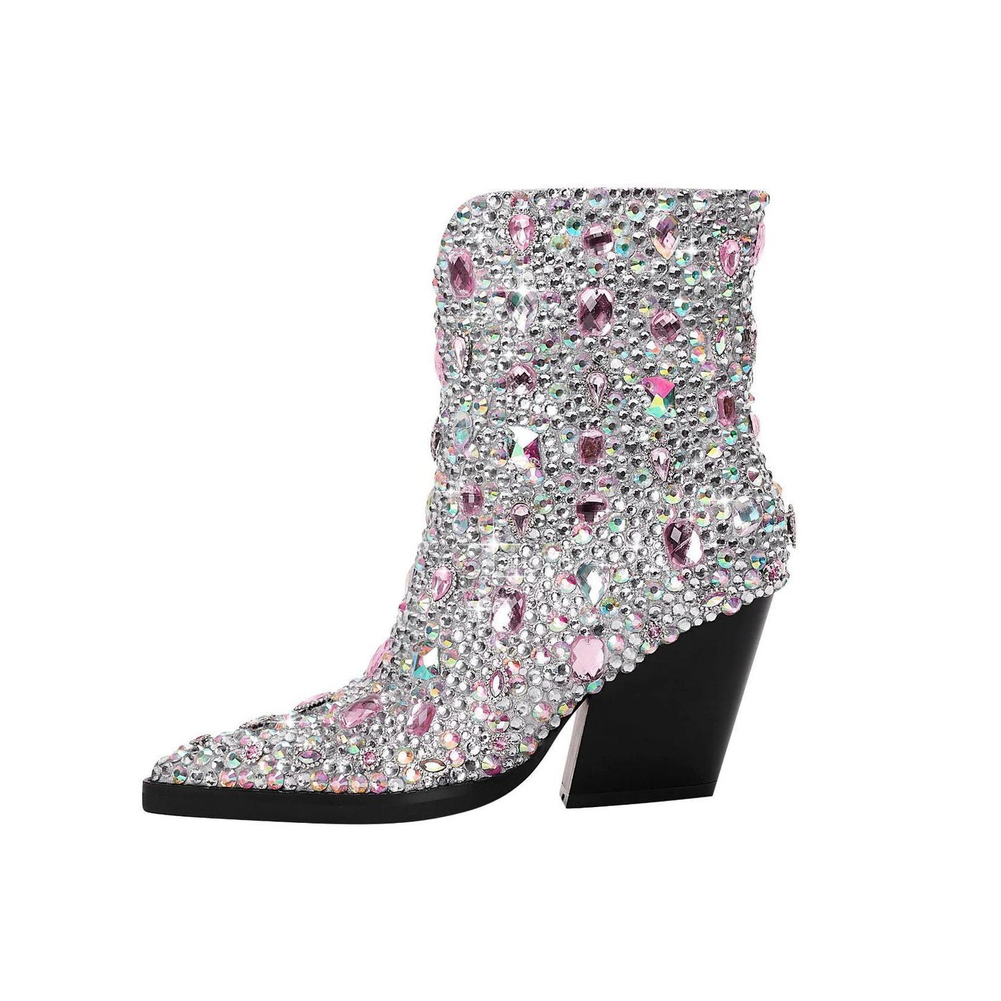 Women's Pointed Rhinestone Western Ankle Cowboy Boots