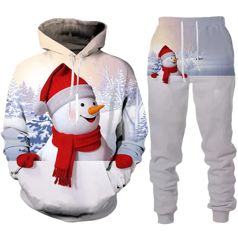 Holiday Party 3D Printed Christmas Hoodies Pants 2pcs Sets for Men and Women