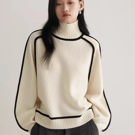 Pipping Sweater Turtleneck Pullovers