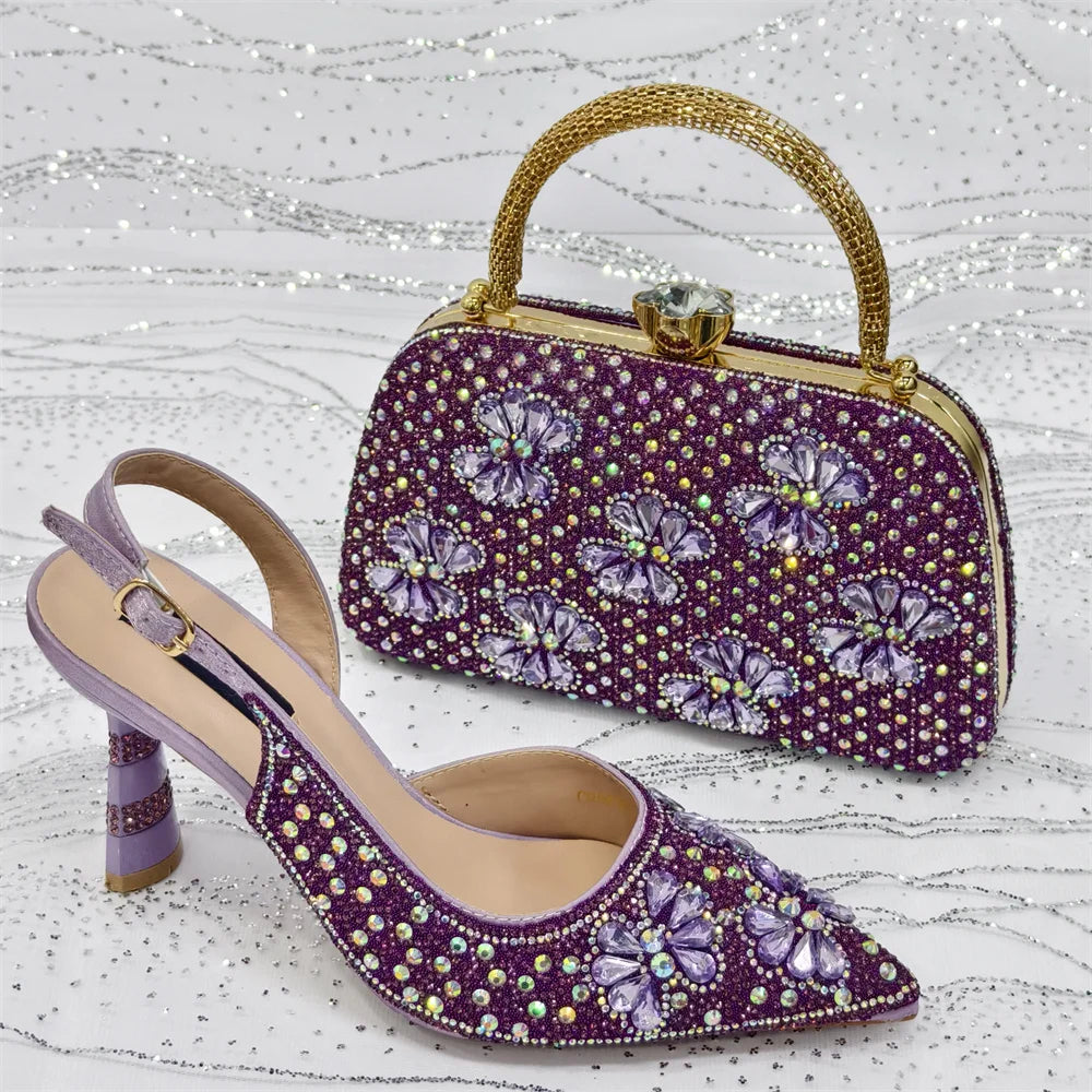 Venus Chan 2025 Women’s High Heel and Rhinestone Handbag Set - Italian Design