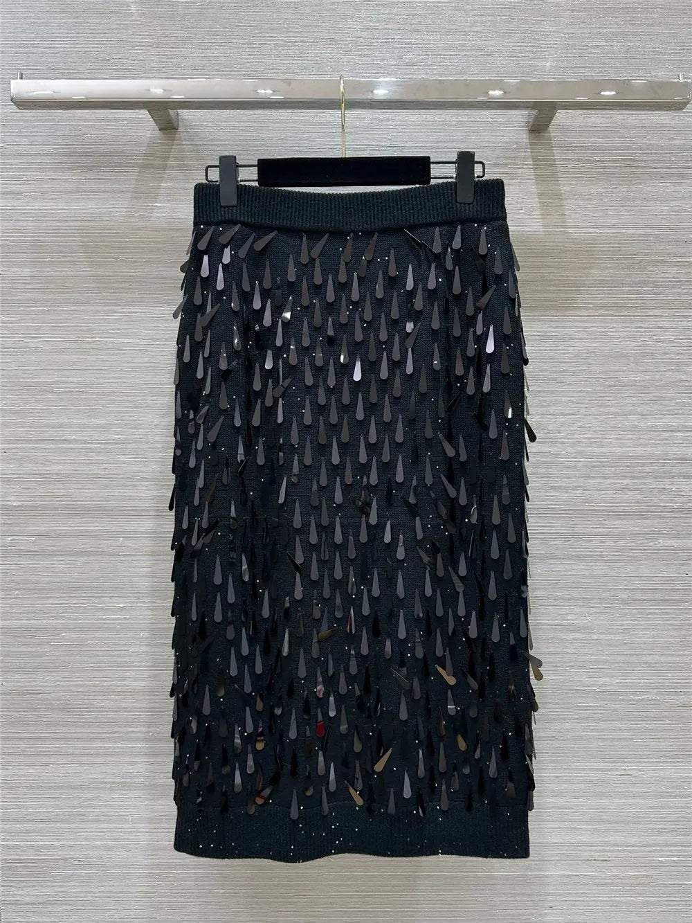 Women's Wool V-Neck Knitted Water Drop Sequins 2 Piece Set