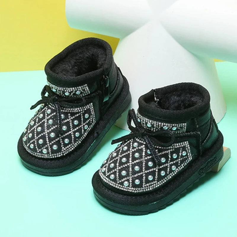 Bling Rhinestone Bow Knot Solid Pure Toddler Boots