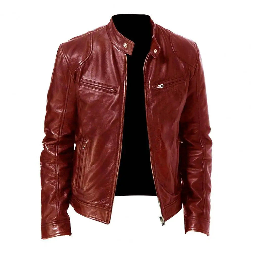 Men Casual Stylish Faux Leather Motorcycle Jacket