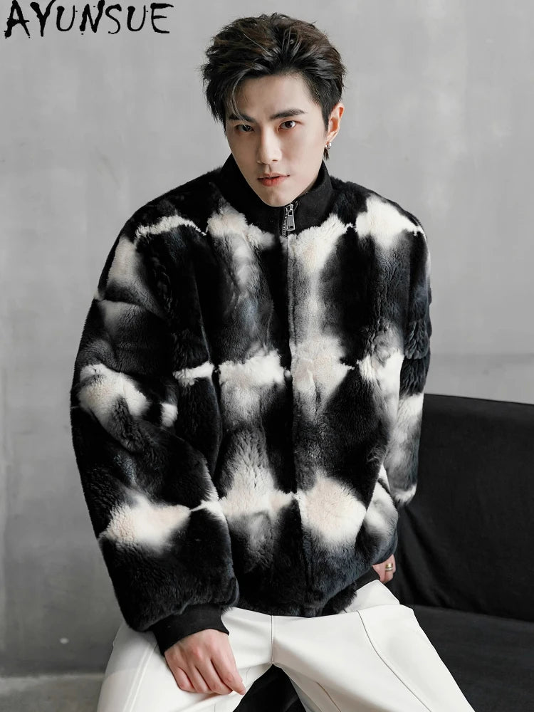 Tie-dyed Rex Rabbit Fur Mens Coat