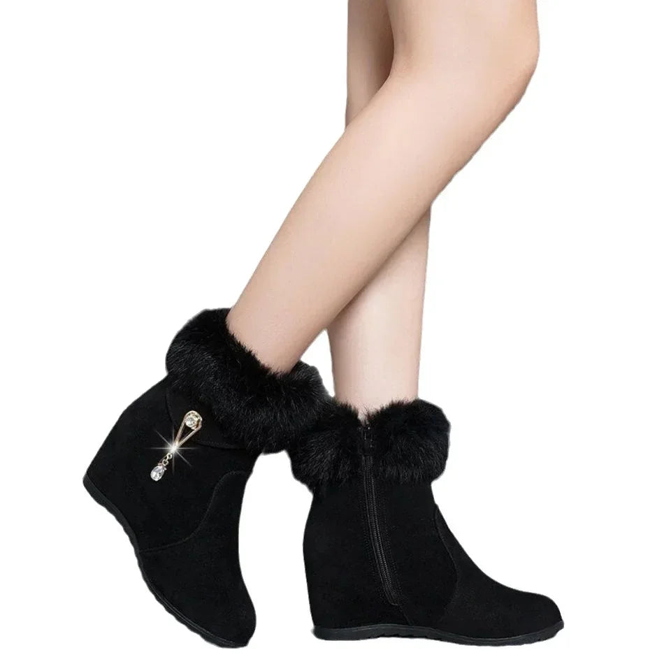 Fur Booties with Rhinestone Accents