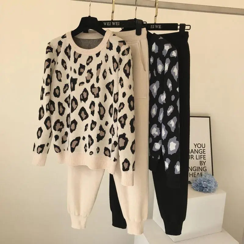 Leopard Print sweater Track Suit