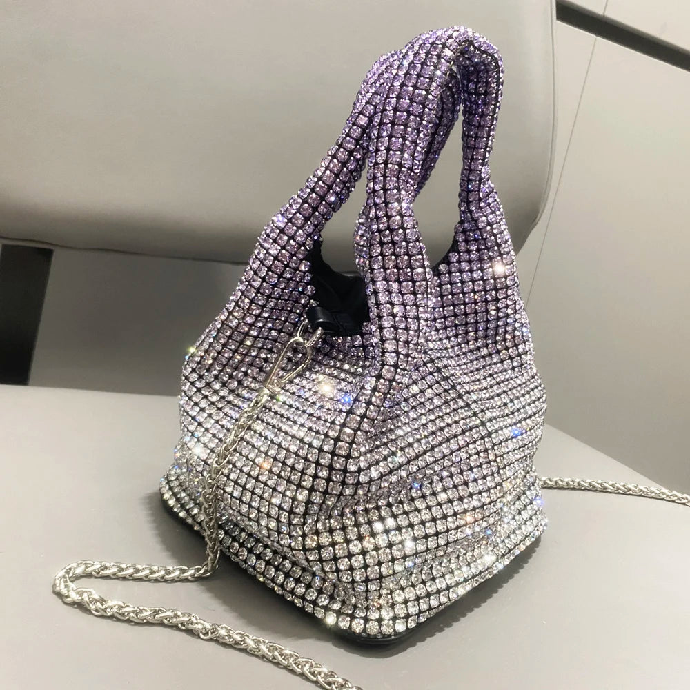 Ombre Rhinestones Hobo Shoulder Bag