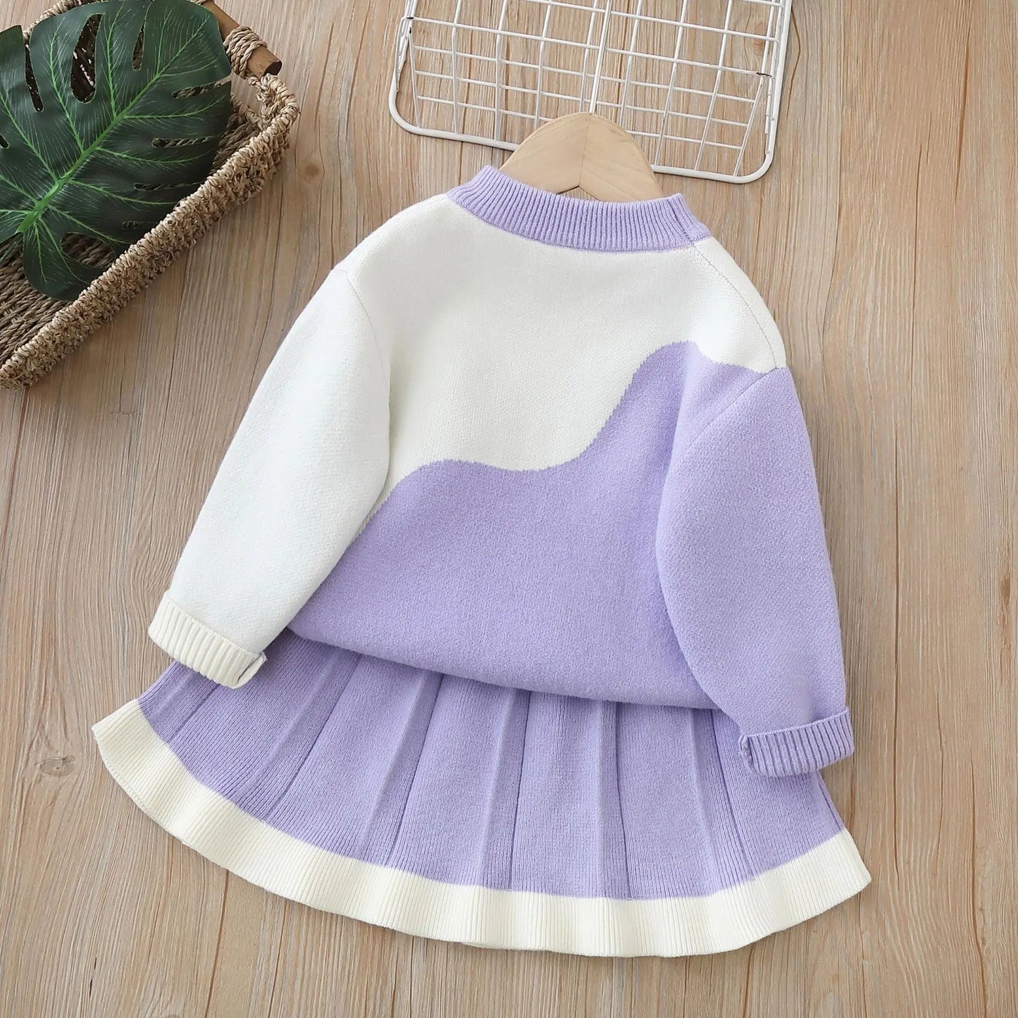 Girls 2 Pcs Knitted Sweaters Skirts